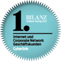 Auszeichnung für den ersten Platz des jährlichen Bilanz Telekom Rating in der Kategorie "Internet Service Provider und Corporate Networks" 2023