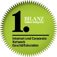 Auszeichnung für den ersten Platz des jährlichen Bilanz Telekom Rating in der Kategorie "Internet Service Provider und Corporate Networks" 2022